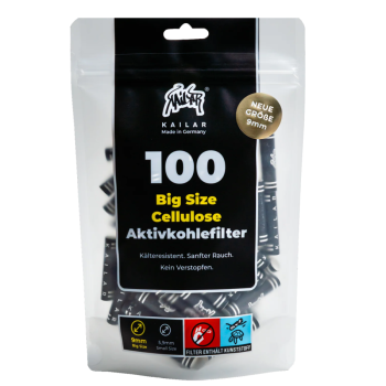 100 Kailar Zellulose Aktivkohle Filter Big Size | Schwarz ø 9 mm