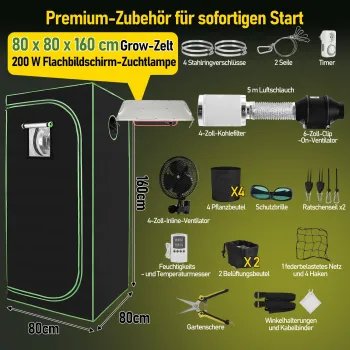 Komplettset Anbauzelt - Growbox 80x80x160 cm