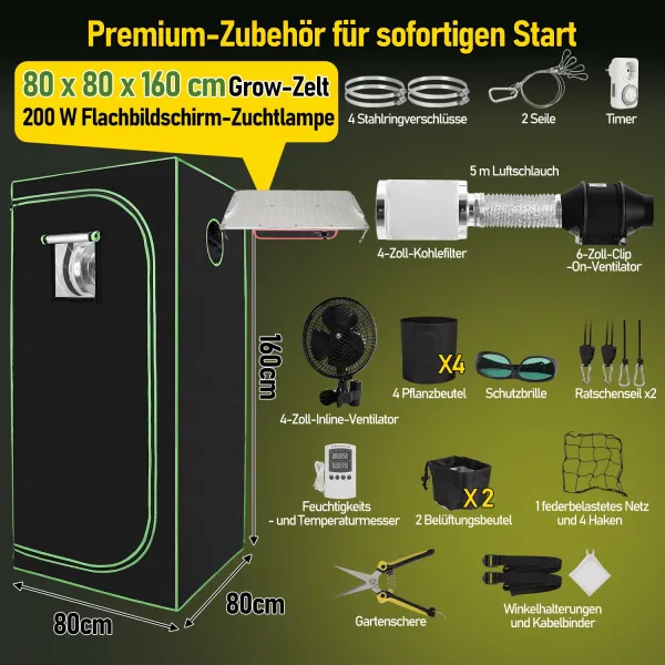 Komplettset Anbauzelt - Growbox 80x80x160 cm